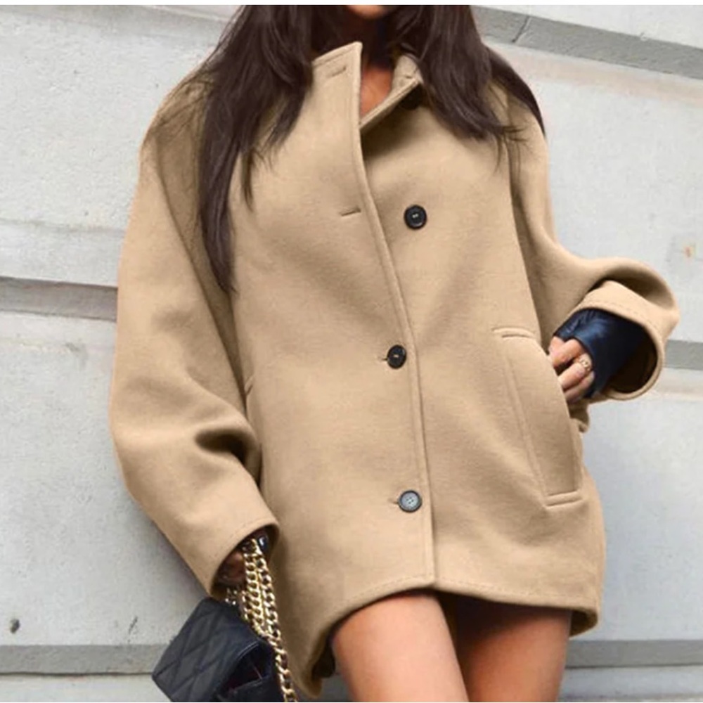 Commense Khaki Solid Pocket Button Coat Jacket Pe… - image 2